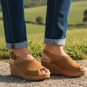 Vionic Wedge Sandals Tan Suede Platform Comfort Orthopedic Trixie sz 10 US 42 UK